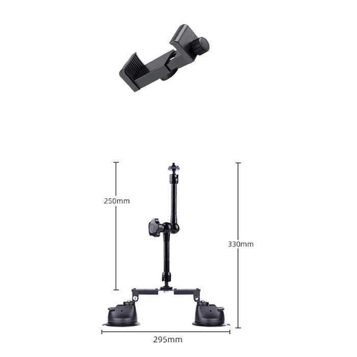 Dual-leg Suction Cup Articulating Friction Magic Arm Phone Clamp Mount (Black)