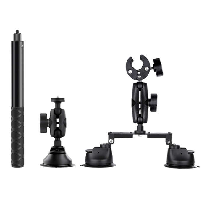 Dual-leg Suction Cup + Single Suction Cup with Selfie Stick Kits (Black)