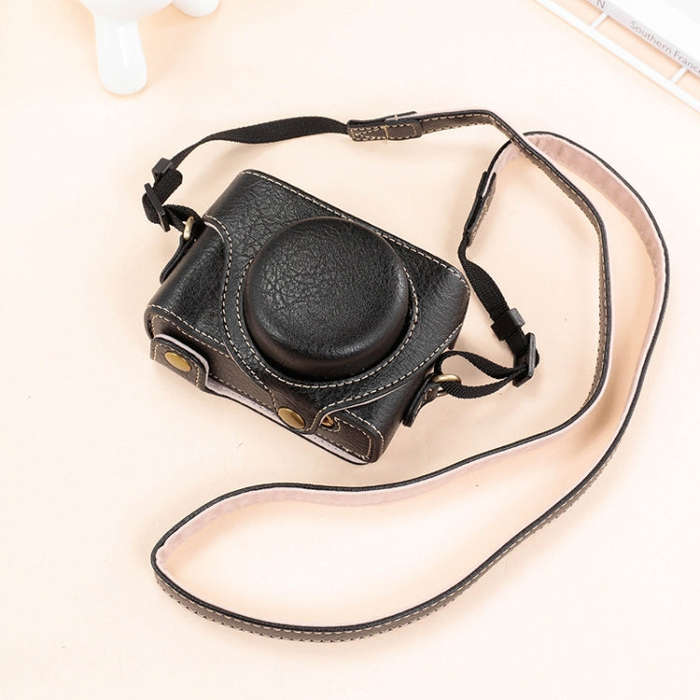 For Sony ZV-1F / ZV1M2 Full Body Camera PU Leather Case Bag with Strap (Black)