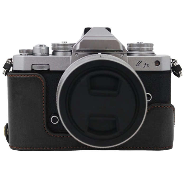1/4 inch Thread PU Leather Camera Half Case Base for Nikon Z fc (Black)