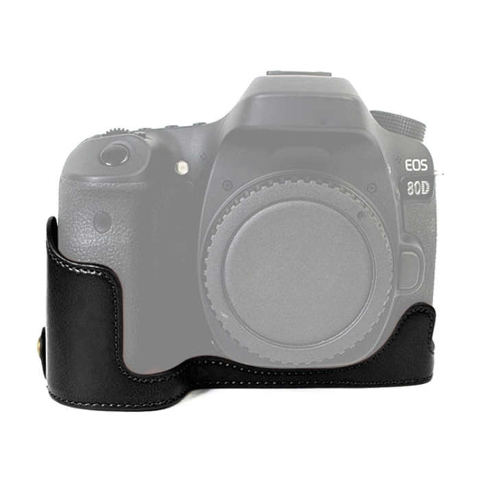 1/4 inch Thread PU Leather Camera Half Case Base for Canon EOS 80D / 70D(Black)