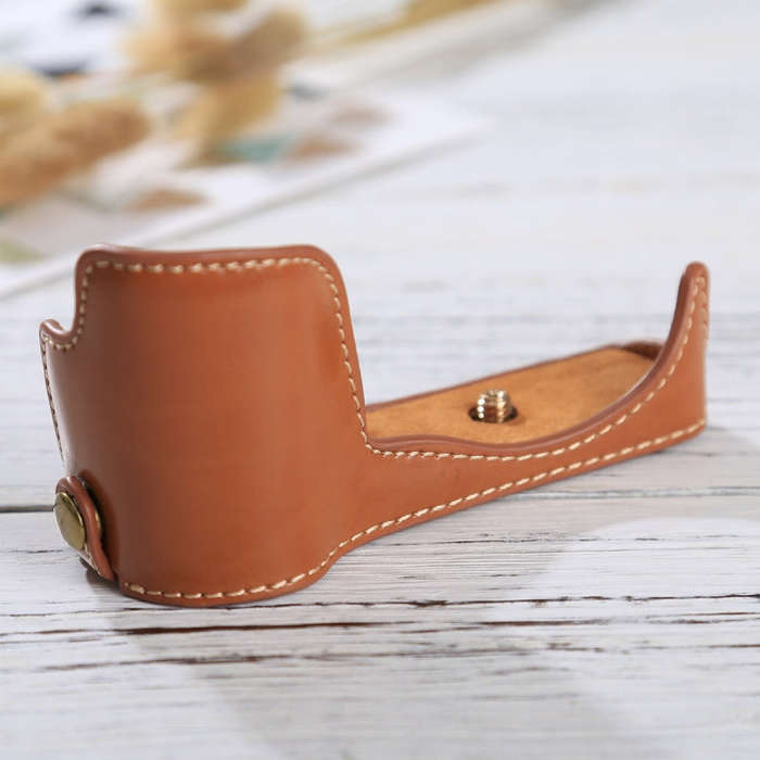1/4 inch Thread PU Leather Camera Half Case Base for Sony ILCE-5100 / A5100(Brown)