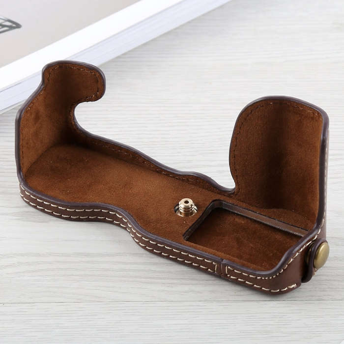 1/4 inch Thread PU Leather Camera Half Case Base for FUJIFILM X-A5 / X-A20(Coffee)