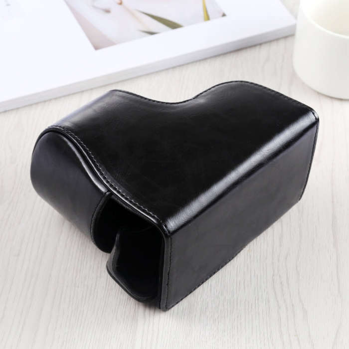 Full Body Camera PU Leather Case Bag with Strap for Sony A6400 / ILCE-A6400 (Black)