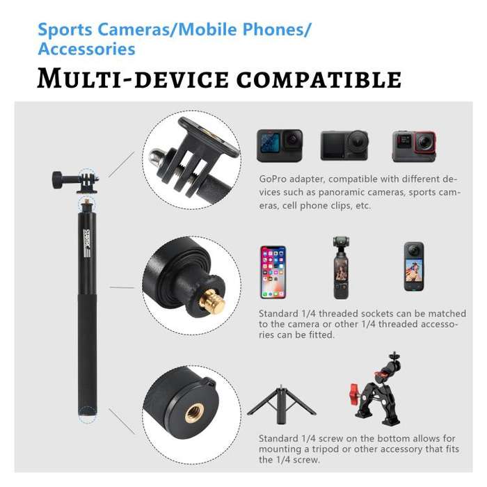 STARTRC 1.3m Handheld Extendable Pole Monopod (Black)