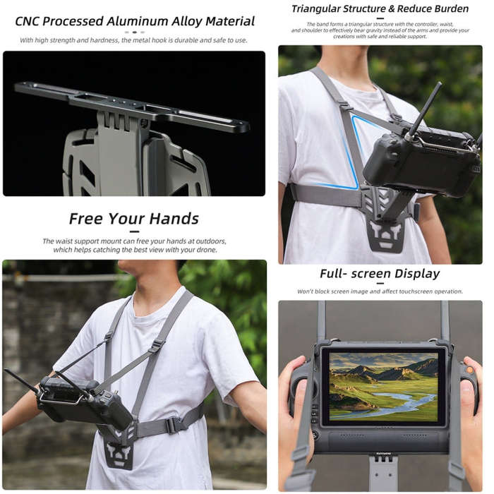 For DJI RC Plus Sunnylife Remote Control Waist Support Bracket Chest Strap (Grey)