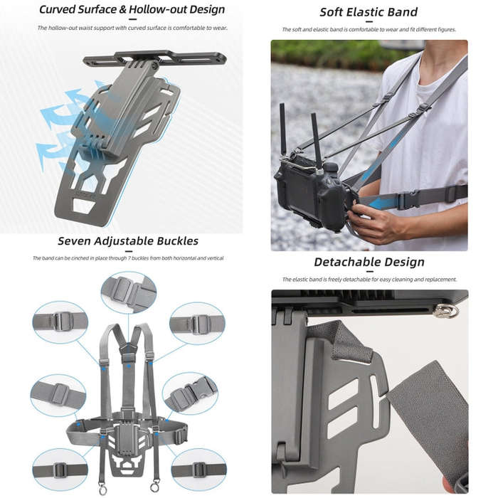 For DJI RC Plus Sunnylife Remote Control Waist Support Bracket Chest Strap (Grey)