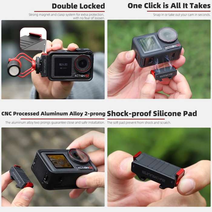 For DJI Osmo 360 / Action 5 Pro / 4 / 3 Sunnylife Magnetic Quick-Release Cold Shoe Adapter Action...