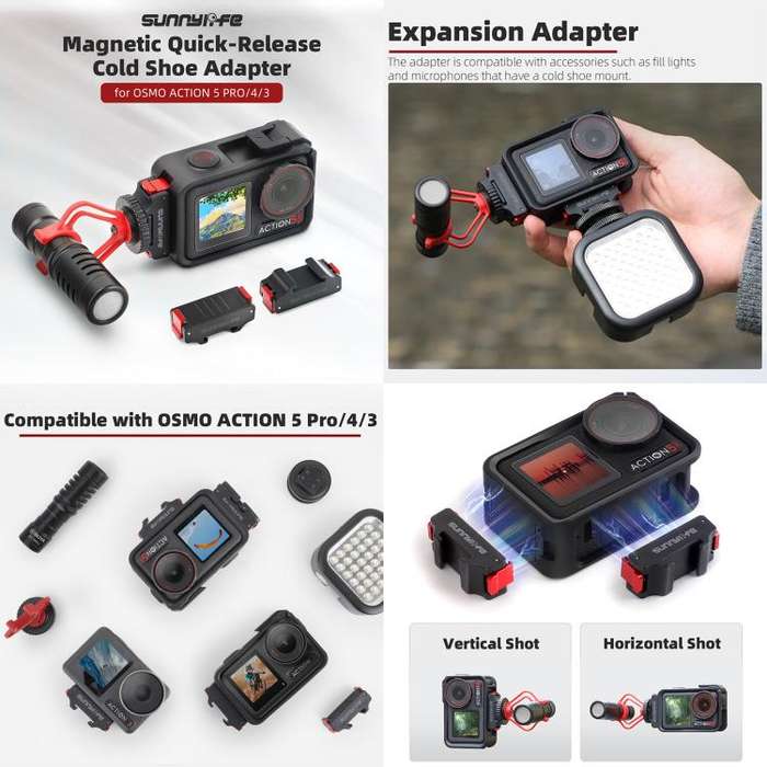 For DJI Osmo Action 5 Pro / 4 / 3 Sunnylife Foldable Magnetic Quick Release Mount + Magnetic Cold...