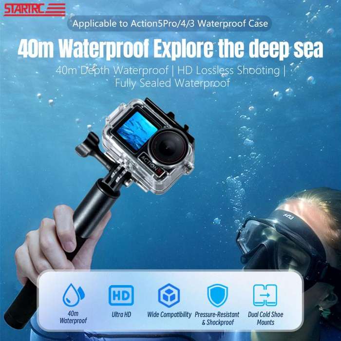 For DJI Osmo Action 5 Pro / 3 / 4 STARTRC 40m Underwater Waterproof Housing Diving Case (Transpar...