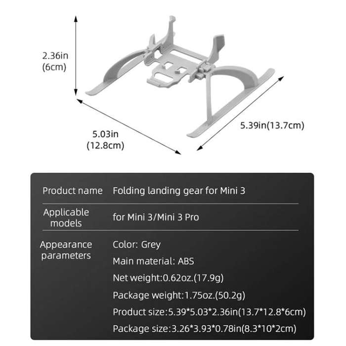 For DJI Mini 3 / 3 Pro BRDRC Folding Heightened Landing Gear Training Rack (Grey)