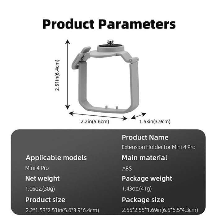 For DJI Mini 4 Pro BRDRC Action Camera Holder Bracket Adapter Drone Gimbal Extension Mount (Grey)