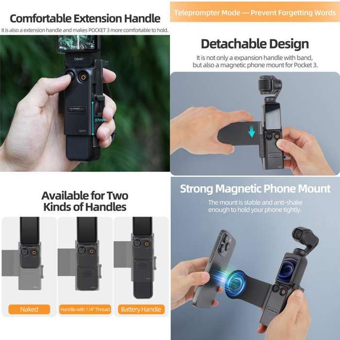 For DJI Osmo Pocket 3 Sunnylife Hand Band Magnetic Expansion Adapter Phone Teleprompter Holder Mo...