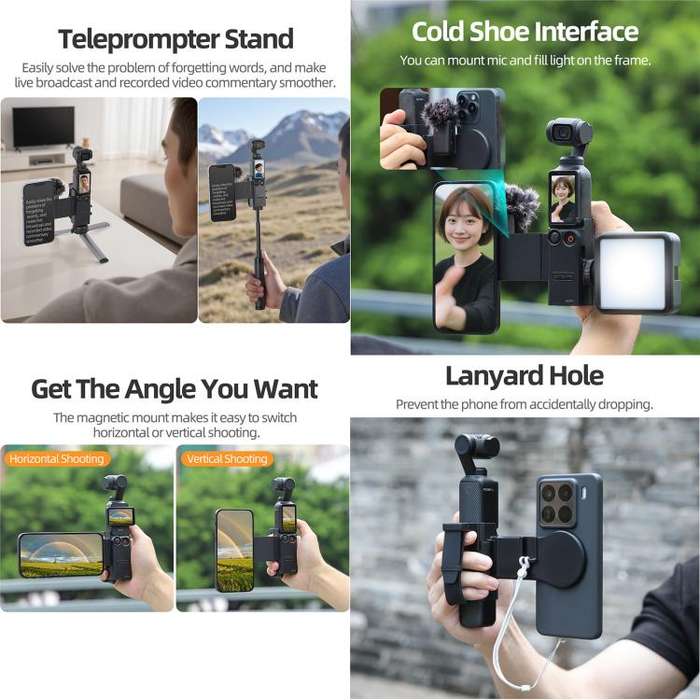 For DJI Osmo Pocket 3 Sunnylife Hand Band Magnetic Expansion Adapter Phone Teleprompter Holder Mo...