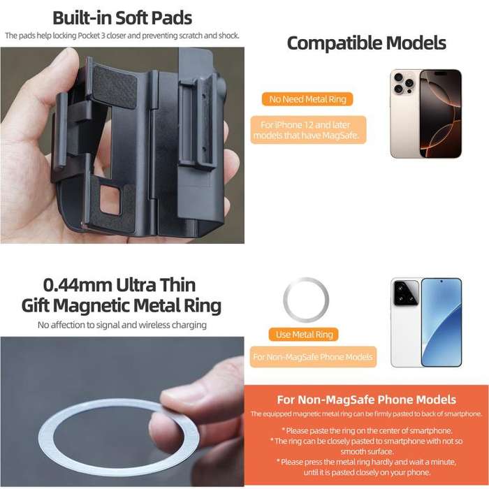 For DJI Osmo Pocket 3 Sunnylife Hand Band Magnetic Expansion Adapter Phone Teleprompter Holder Mo...