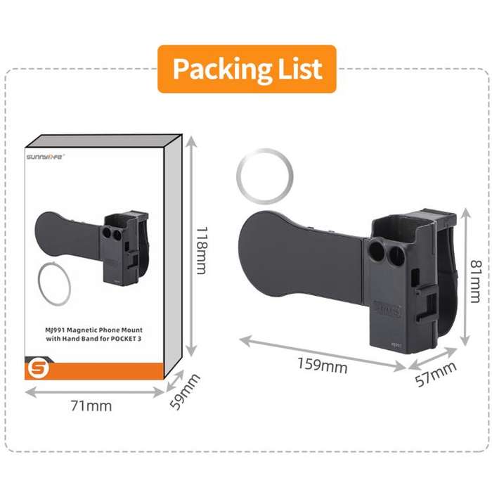 For DJI Osmo Pocket 3 Sunnylife Hand Band Magnetic Expansion Adapter Phone Teleprompter Holder Mo...