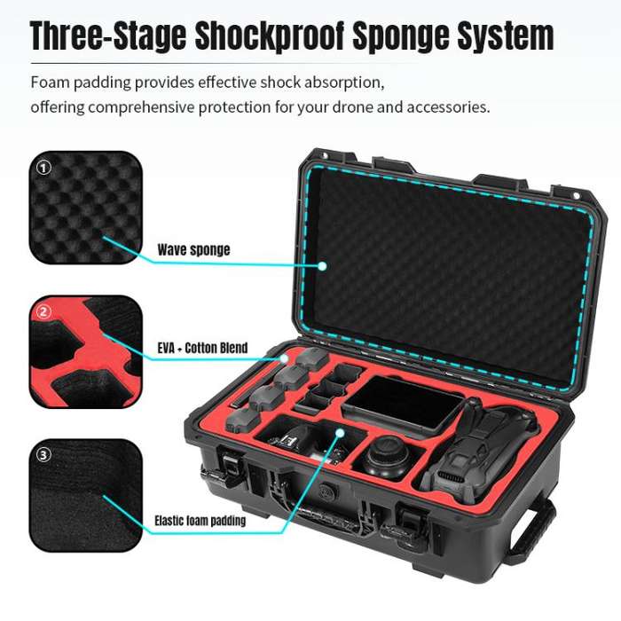 Portable Box Sealed Waterproof Trolley Suitcase For DJI Mavic 4 Pro / Mavic 3 / Air 3 (Black)