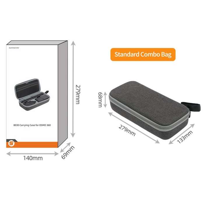For DJI Osmo 360 Sunnylife Standard Travel Hard Storage Box Expansion Handbag (Grey)