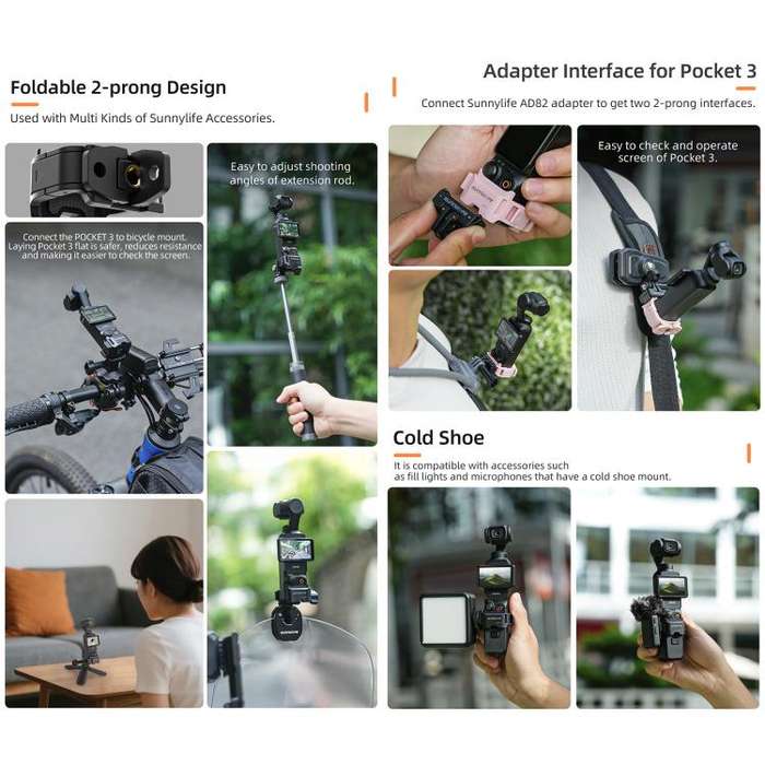For DJI OSMO Pocket 3 Sunnylife Quick Release Adapter Mount Frame Two-Way Adapter Expansion Selfi...