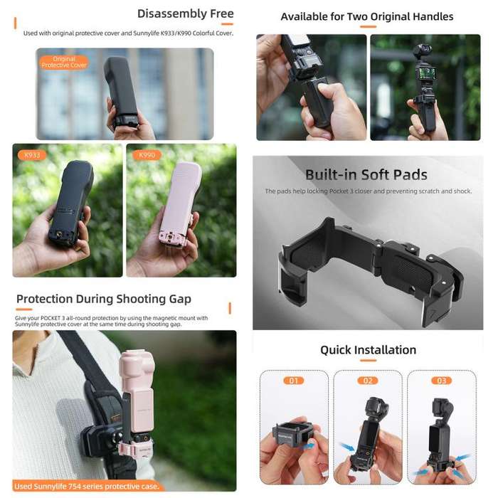 For DJI OSMO Pocket 3 Sunnylife Quick Release Adapter Mount Frame Two-Way Adapter Expansion Selfi...
