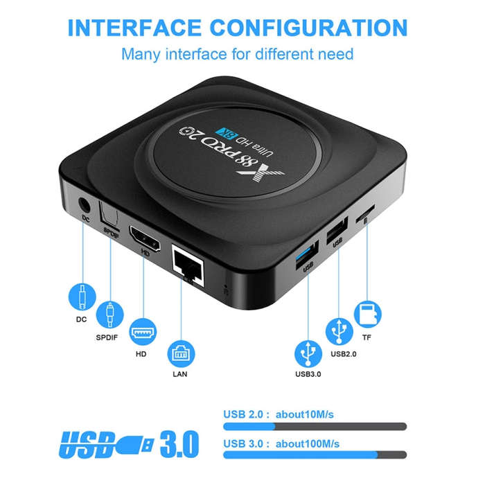 X88 Pro 20 4K Smart TV BOX Android 11.0 Media Player with Infrared Remote Control, RK3566 Quad Co...