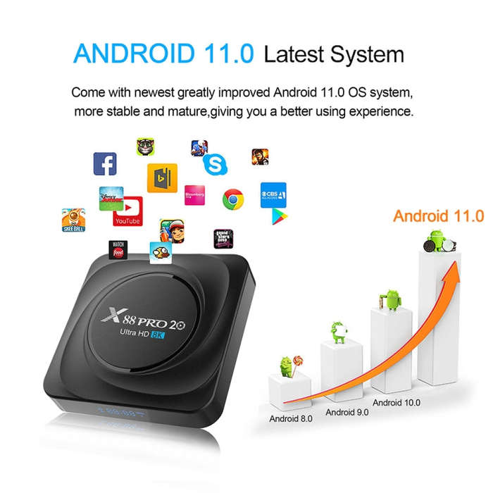 X88 Pro 20 4K Smart TV BOX Android 11.0 Media Player with Infrared Remote Control, RK3566 Quad Co...