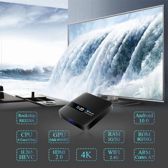 H20 4K Smart TV BOX Android 10.0 Media Player with Remote Control, Quad Core RK3228A, RAM: 1GB, R...