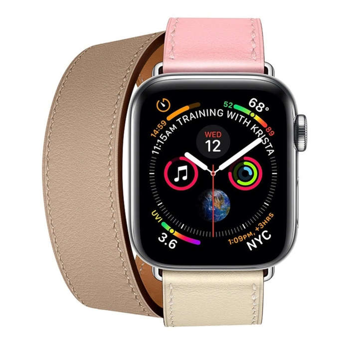Two Color Double Loop Leather Wrist Strap Watch Band for Apple Watch Series 3 & 2 & 1 42mm, Color...