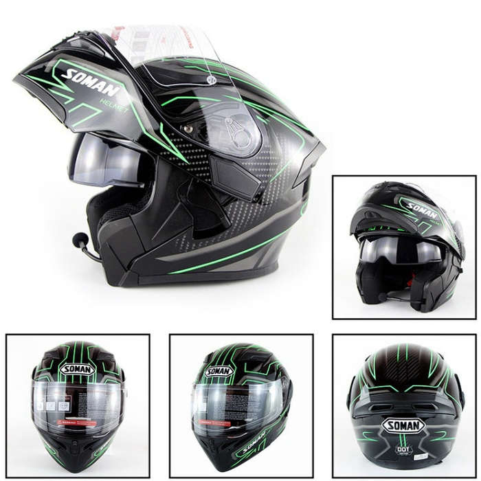 Soman 955 Skyeye Motorcycle Full / Open Face Bluetooth Helmet Headset Full Face, Supports Answer ...