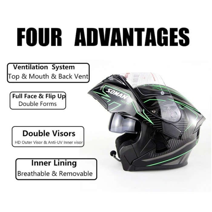 Soman 955 Skyeye Motorcycle Full / Open Face Bluetooth Helmet Headset Full Face, Supports Answer ...