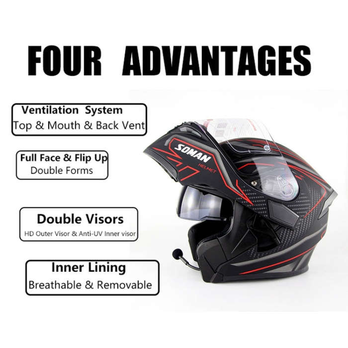 Soman 955 Skyeye Motorcycle Full / Open Face Bluetooth Helmet Headset Full Face, Supports Answer ...