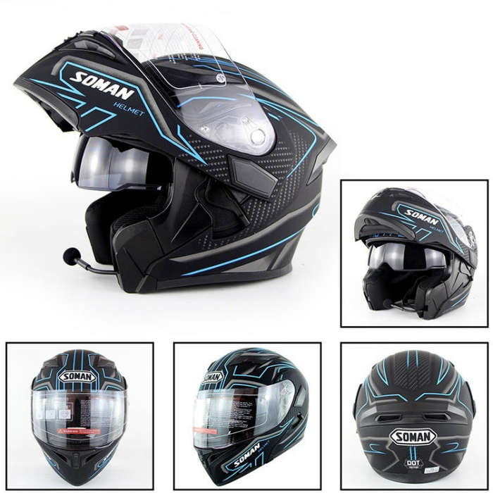 Soman 955 Skyeye Motorcycle Full / Open Face Bluetooth Helmet Headset Full Face, Supports Answer ...