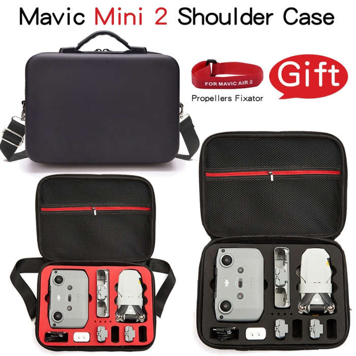 LS4456 Portable Drone PU Shoulder Storage Bag Handbag for DJI Mavic Mini 2(Black + Red Liner)