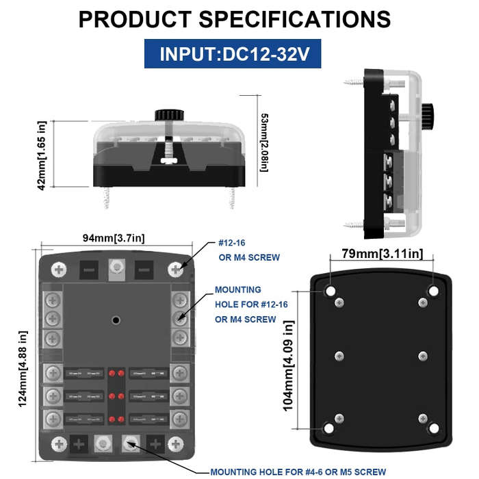 CS-1222A1 High Current Independent Positive and Negative 6-way LED Indicator Plug Fuse Box