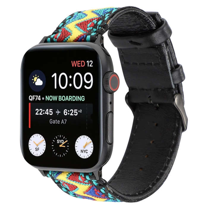 For Apple Watch Series 7 41mm / 6 & SE & 5 & 4 40mm / 3 & 2 & 1 38mm Ethnic Style Genuine Leather...