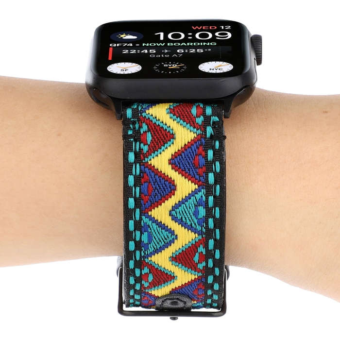For Apple Watch Series 7 41mm / 6 & SE & 5 & 4 40mm / 3 & 2 & 1 38mm Ethnic Style Genuine Leather...