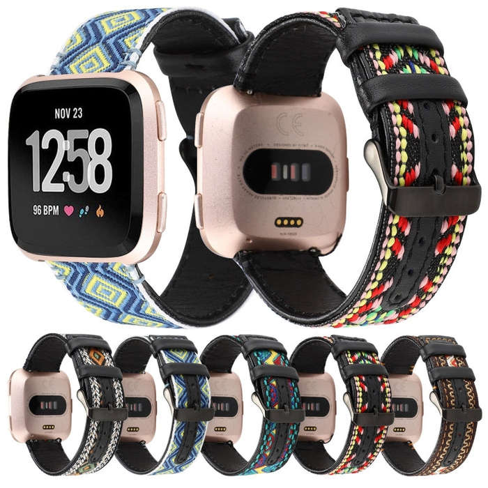 For Fitbit Versa Ethnic Style Genuine Leather  Watch Band(Fresh)
