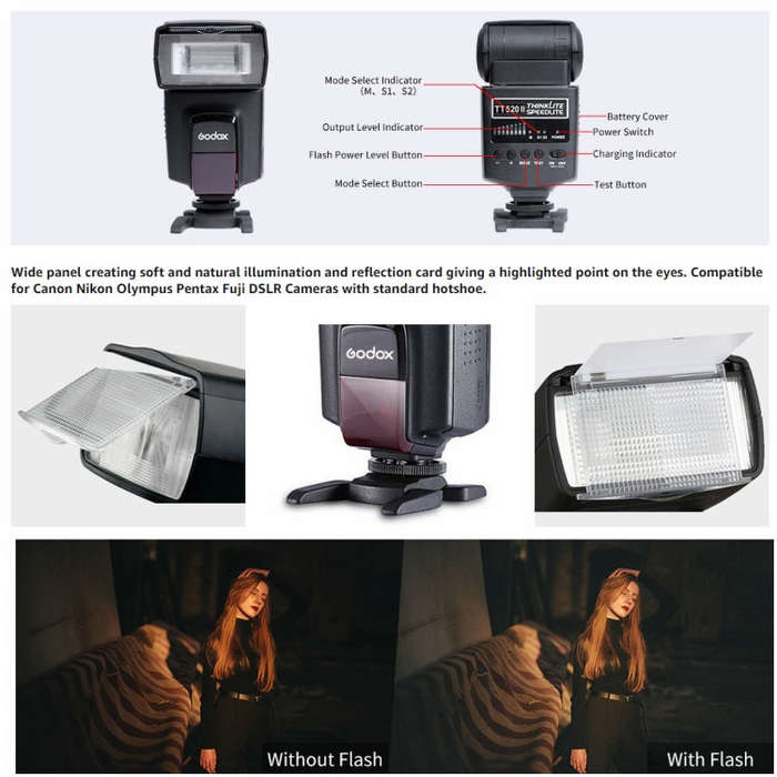 Godox TT520II 433MHZ Wireless 1/300s-1/2000s HSS Flash Speedlite Camera Top Fill Light for Canon ...