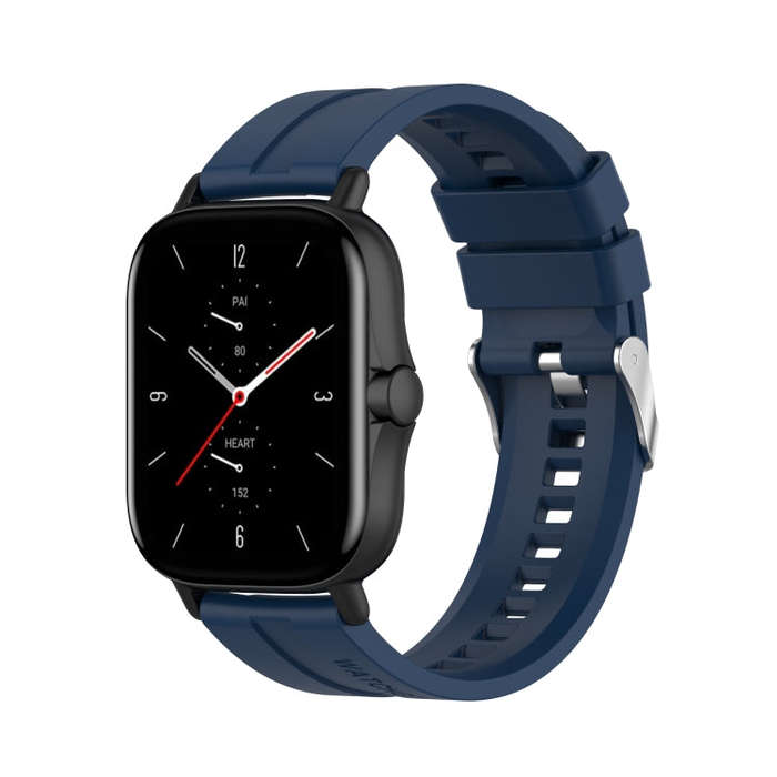 For Amazfit GTS 2e / GTS 2 20mm Silicone Watch Band with Silver Buckle(Dark Blue)