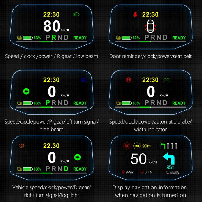 T1 5.1 inch Car HUD Head-up Display Overspeed Alarm / Remaining Battery Percentage Display for Te...