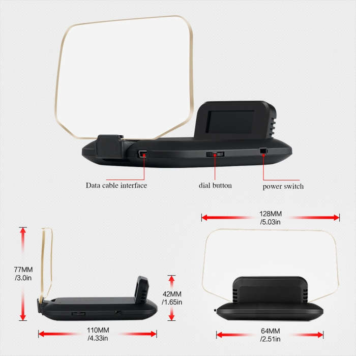 T1 5.1 inch Car HUD Head-up Display Overspeed Alarm / Remaining Battery Percentage Display for Te...