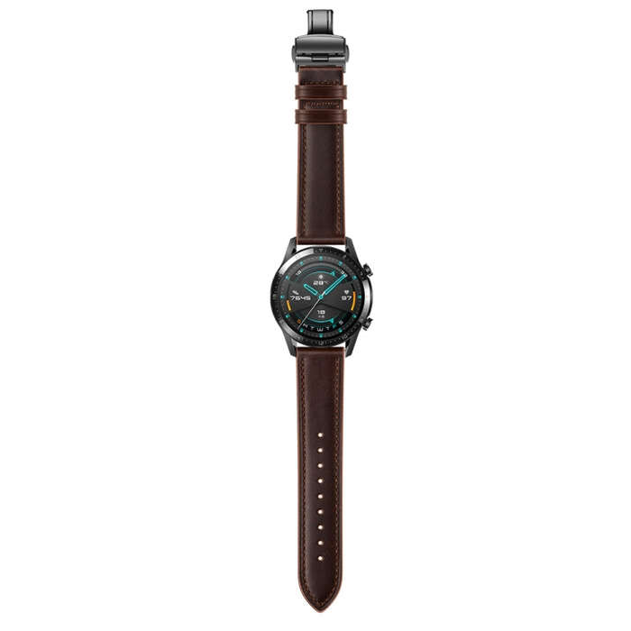 20mm Universal Butterfly Buckle Leather Watch Band, Style:Black Buckle(Dark Brown)