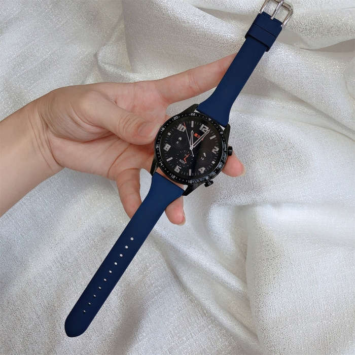 22mm T-shaped Buckle Silicone Watch Band(Midnight Blue)