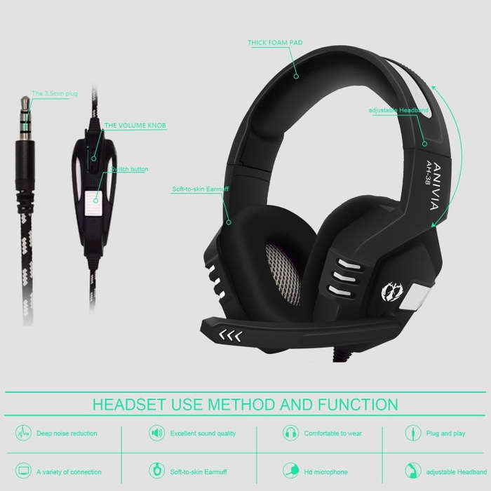 Anivia AH38 3.5mm Wired Gaming Headset with Microphone(Black Silver)