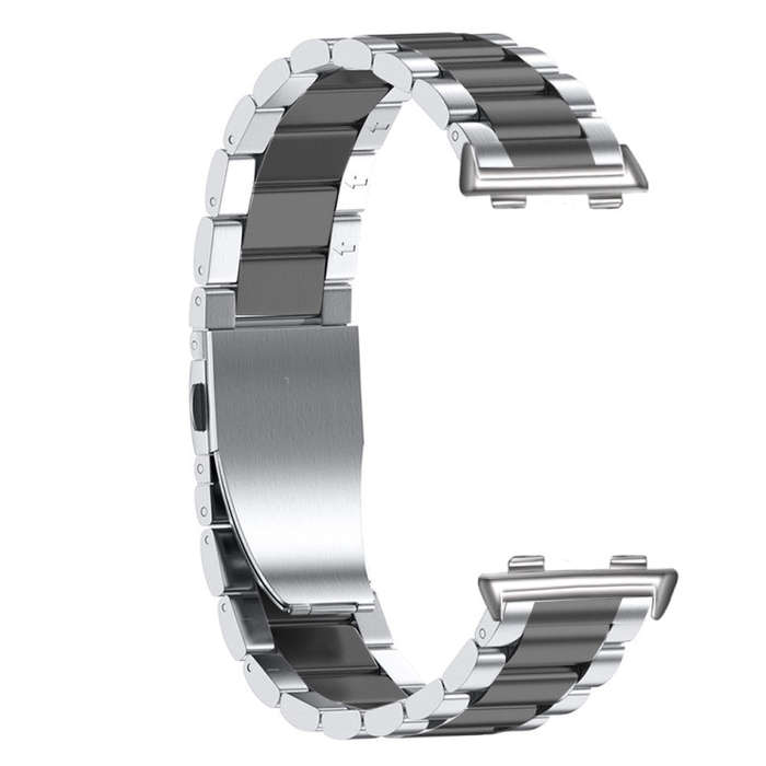 For OPPO Watch 46mm Three-beads Steel Watch Band(Silver Black)
