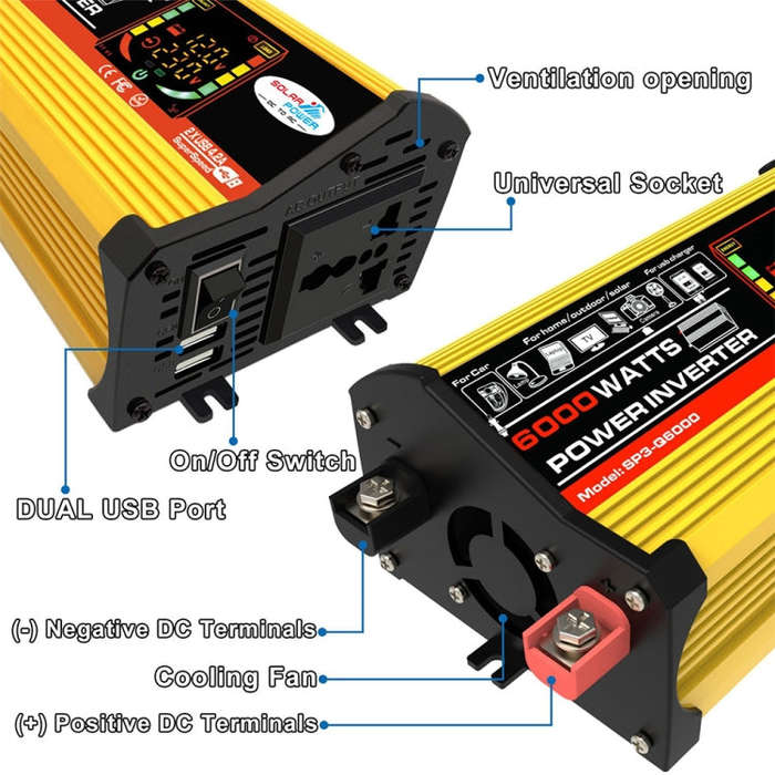 Legend III Generation DC12V to AC220V 6000W Modified Square Wave Car Power Inverter with LED Disp...