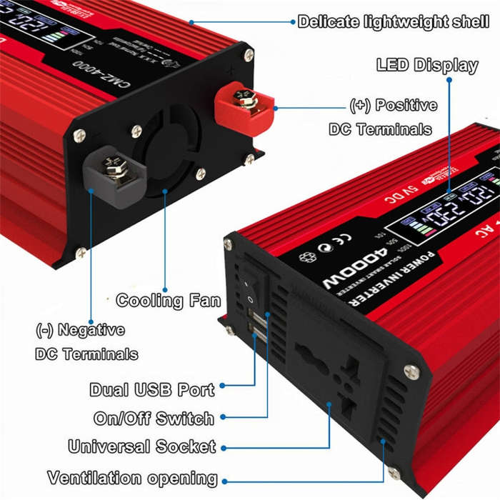 Zhizun Modified Sinewave 12V to 110V 4000W Car Power Inverter(Red)