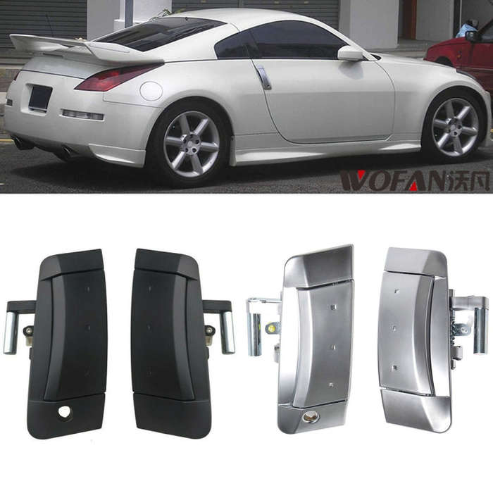 1 Pair Car Front Door Outside Handle 80607-CD41E+80606-CD01E for Nissan 350Z 2003-2009 (Black)