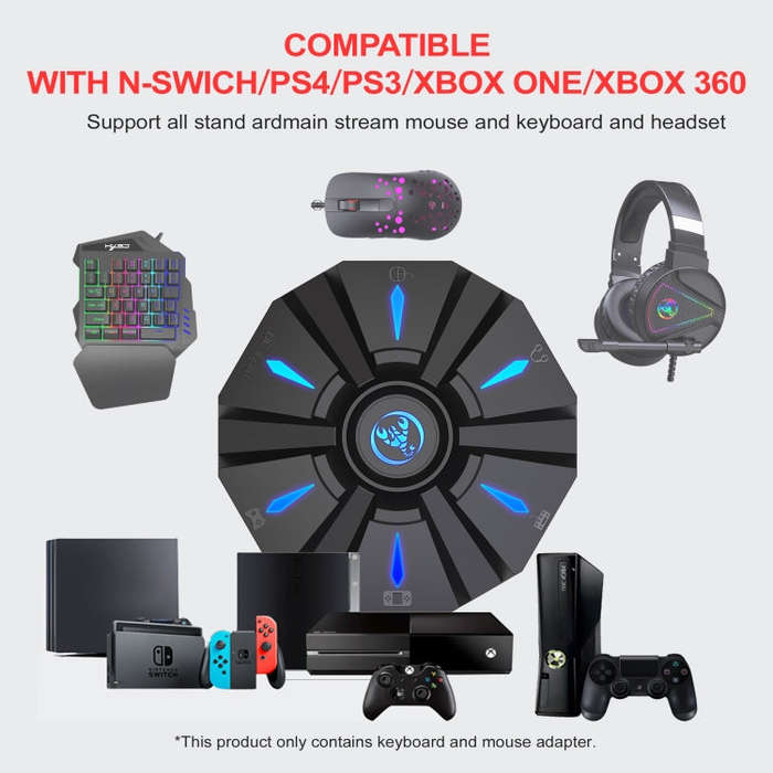 HXSJ P9 Portable Keyboard Mouse Converter for PS4 / Xbox One / PS3 / Xbox 360 / N-Switch(Black)