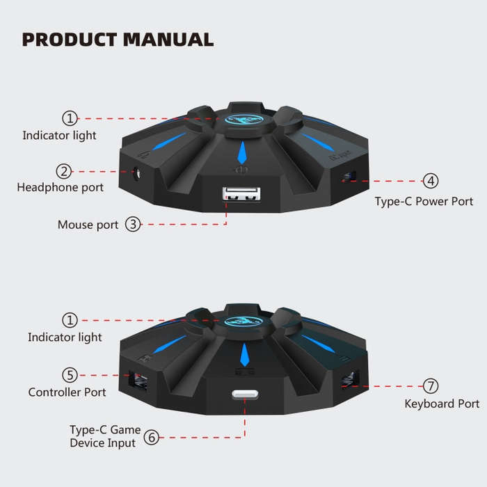 HXSJ P9 Portable Keyboard Mouse Converter for PS4 / Xbox One / PS3 / Xbox 360 / N-Switch(Black)